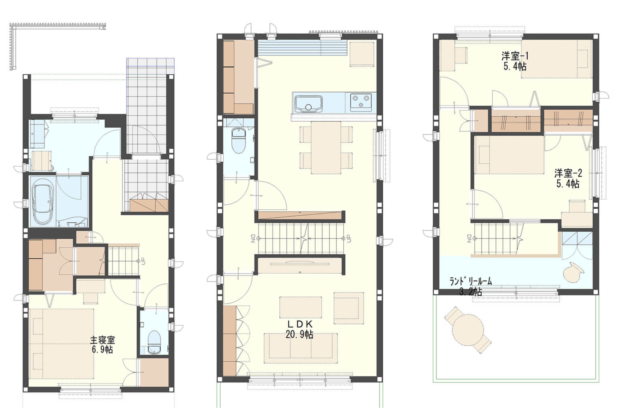 【37.3坪】スペースを有効活用した狭小住宅の間取り図