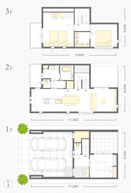 スキップフロアのある3階建て狭小住宅の間取りアイデア